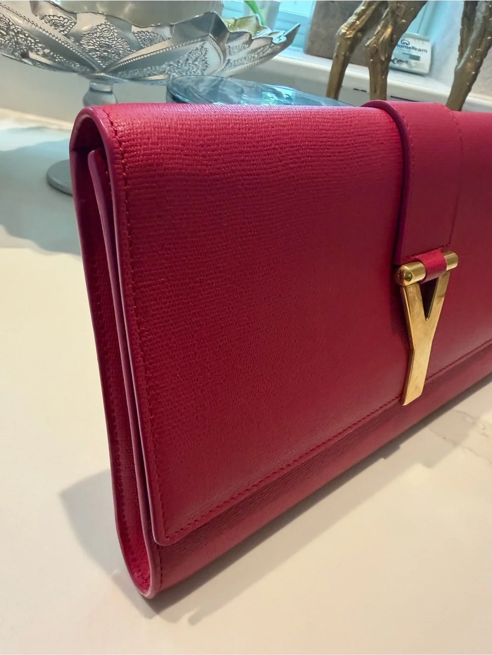 Authentic Yves Saint Laurent Hot Pink Leather Clutch